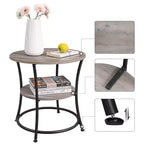 VASAGLE Table d'appoint, Table d'appoint ronde à 2 étagères pour Salon, Chambre, Table de chevet avec Cadre en acier pour Petits Espaces