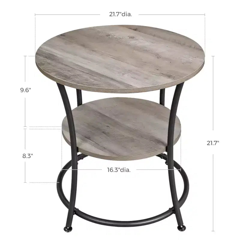 VASAGLE Table d'appoint, Table d'appoint ronde à 2 étagères pour Salon, Chambre, Table de chevet avec Cadre en acier pour Petits Espaces