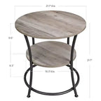 VASAGLE Table d'appoint, Table d'appoint ronde à 2 étagères pour Salon, Chambre, Table de chevet avec Cadre en acier pour Petits Espaces