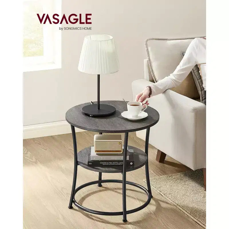 VASAGLE Table d'appoint, Table d'appoint ronde à 2 étagères pour Salon, Chambre, Table de chevet avec Cadre en acier pour Petits Espaces