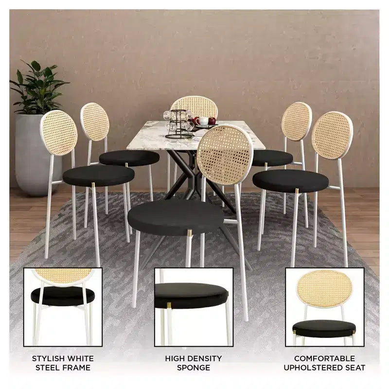 Chaise de salle à manger en velours LeisureMod Euston – Chaise à dossier ouvert en rotin avec base en acier inoxydable, assise moderne confortable pour cuisine, salle à manger, café