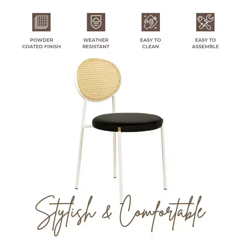 Chaise de salle à manger en velours LeisureMod Euston – Chaise à dossier ouvert en rotin avec base en acier inoxydable, assise moderne confortable pour cuisine, salle à manger, café