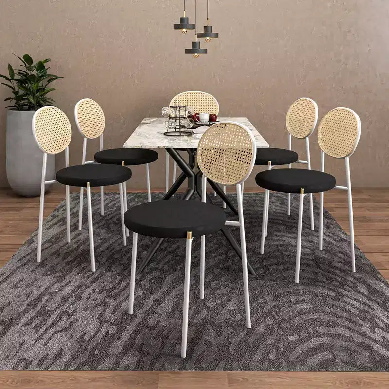 Chaise de salle à manger en velours LeisureMod Euston – Chaise à dossier ouvert en rotin avec base en acier inoxydable, assise moderne confortable pour cuisine, salle à manger, café