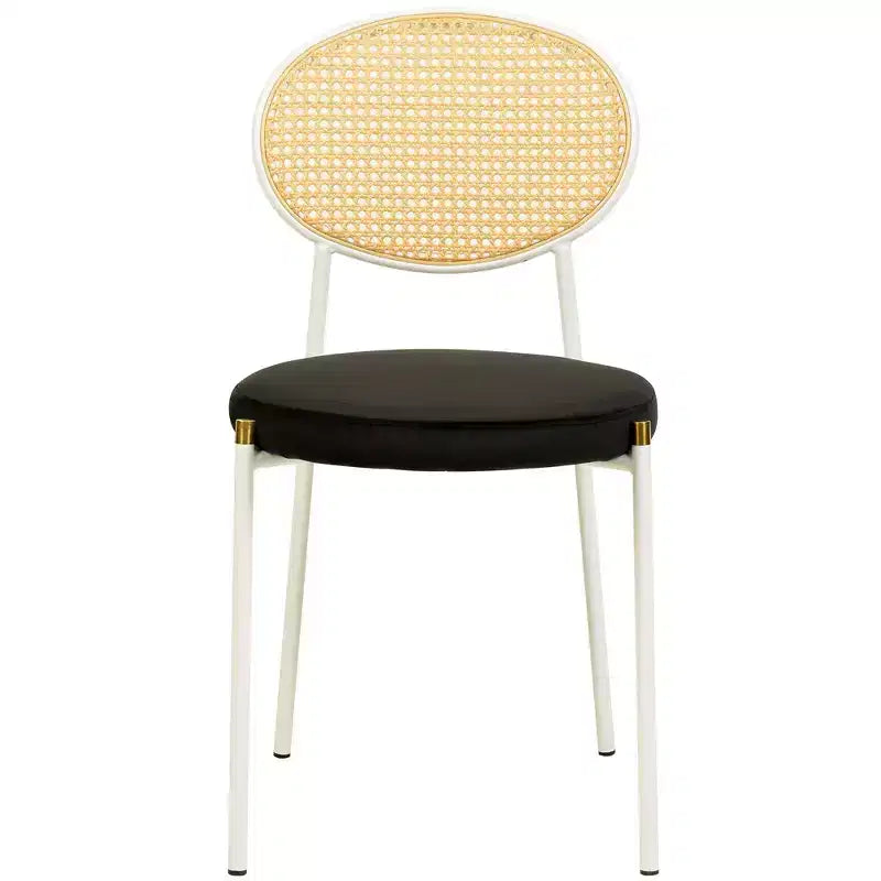 Chaise de salle à manger en velours LeisureMod Euston – Chaise à dossier ouvert en rotin avec base en acier inoxydable, assise moderne confortable pour cuisine, salle à manger, café