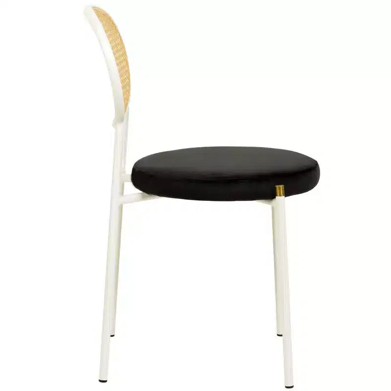 Chaise de salle à manger en velours LeisureMod Euston – Chaise à dossier ouvert en rotin avec base en acier inoxydable, assise moderne confortable pour cuisine, salle à manger, café