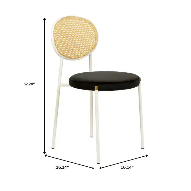 Chaise de salle à manger en velours LeisureMod Euston – Chaise à dossier ouvert en rotin avec base en acier inoxydable, assise moderne confortable pour cuisine, salle à manger, café