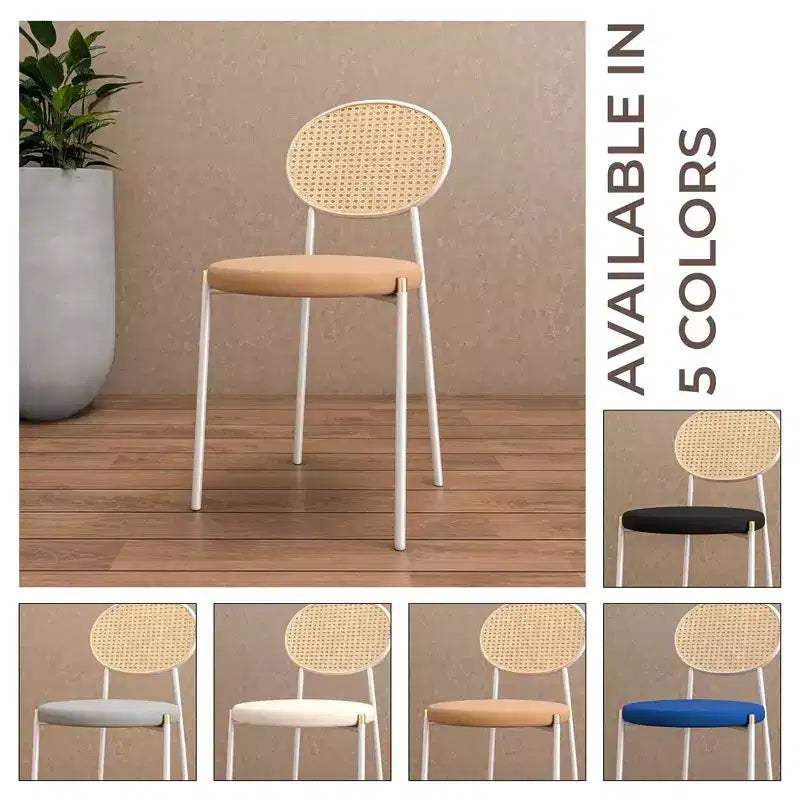 Chaise de salle à manger en velours LeisureMod Euston – Chaise à dossier ouvert en rotin avec base en acier inoxydable, assise moderne confortable pour cuisine, salle à manger, café
