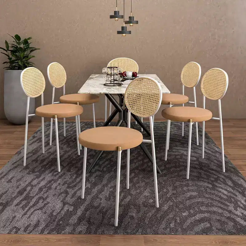 Chaise de salle à manger en velours LeisureMod Euston – Chaise à dossier ouvert en rotin avec base en acier inoxydable, assise moderne confortable pour cuisine, salle à manger, café
