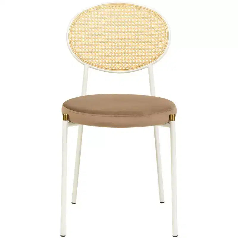 Chaise de salle à manger en velours LeisureMod Euston – Chaise à dossier ouvert en rotin avec base en acier inoxydable, assise moderne confortable pour cuisine, salle à manger, café