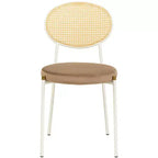 Chaise de salle à manger en velours LeisureMod Euston – Chaise à dossier ouvert en rotin avec base en acier inoxydable, assise moderne confortable pour cuisine, salle à manger, café