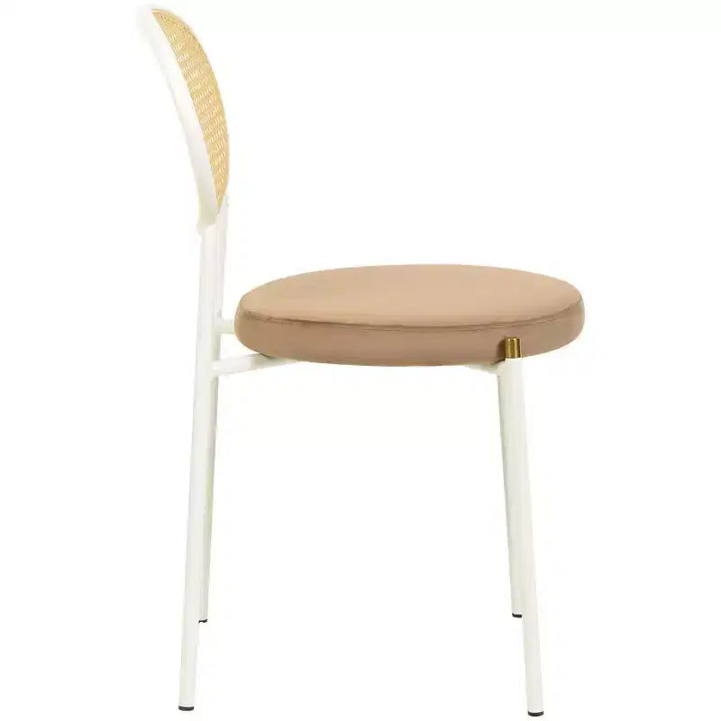 Chaise de salle à manger en velours LeisureMod Euston – Chaise à dossier ouvert en rotin avec base en acier inoxydable, assise moderne confortable pour cuisine, salle à manger, café