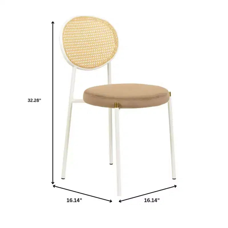 Chaise de salle à manger en velours LeisureMod Euston – Chaise à dossier ouvert en rotin avec base en acier inoxydable, assise moderne confortable pour cuisine, salle à manger, café