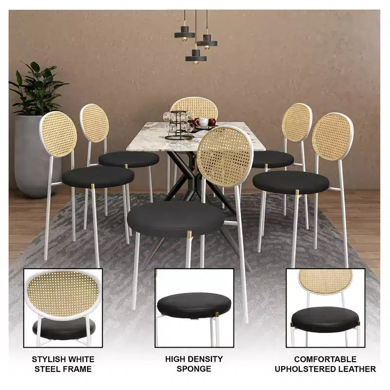 Chaise de salle à manger en velours LeisureMod Euston – Chaise à dossier ouvert en rotin avec base en acier inoxydable, assise moderne confortable pour cuisine, salle à manger, café