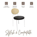 Chaise de salle à manger en velours LeisureMod Euston – Chaise à dossier ouvert en rotin avec base en acier inoxydable, assise moderne confortable pour cuisine, salle à manger, café