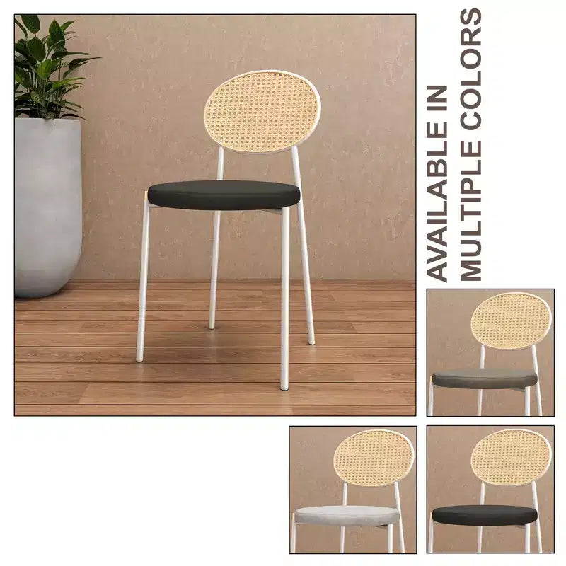 Chaise de salle à manger en velours LeisureMod Euston – Chaise à dossier ouvert en rotin avec base en acier inoxydable, assise moderne confortable pour cuisine, salle à manger, café