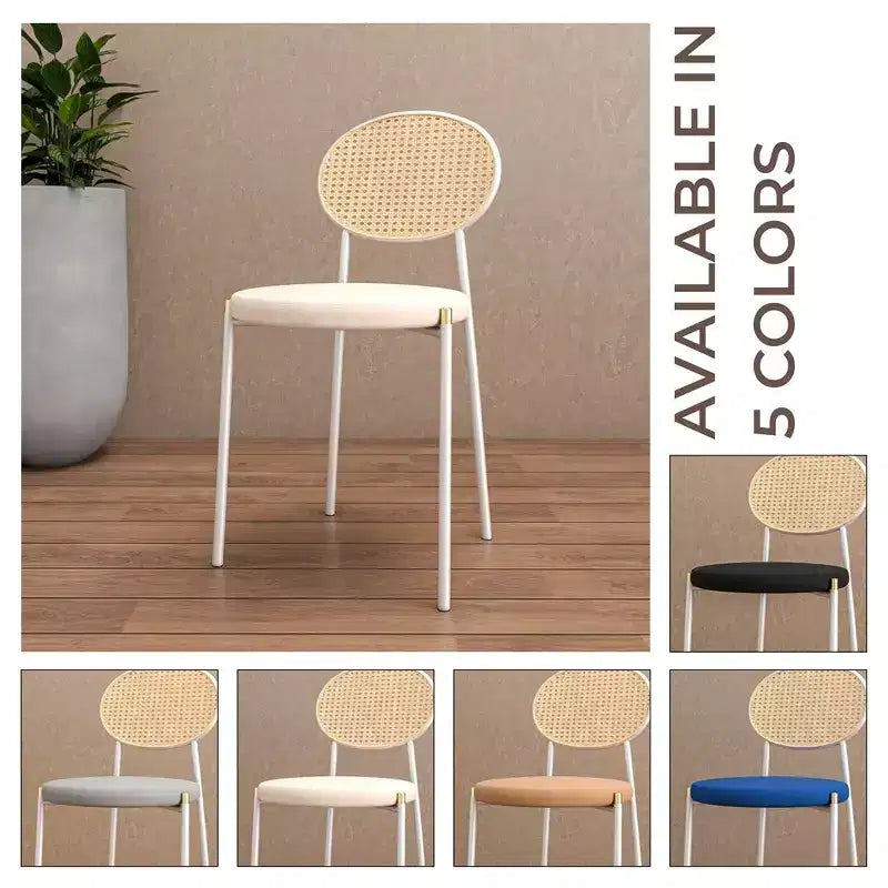Chaise de salle à manger en velours LeisureMod Euston – Chaise à dossier ouvert en rotin avec base en acier inoxydable, assise moderne confortable pour cuisine, salle à manger, café