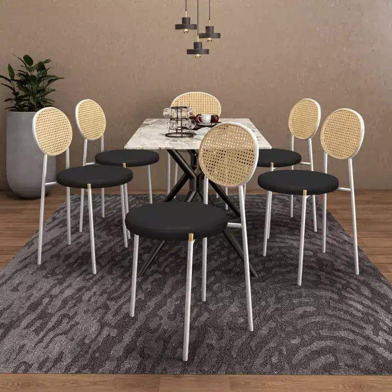 Chaise de salle à manger en velours LeisureMod Euston – Chaise à dossier ouvert en rotin avec base en acier inoxydable, assise moderne confortable pour cuisine, salle à manger, café