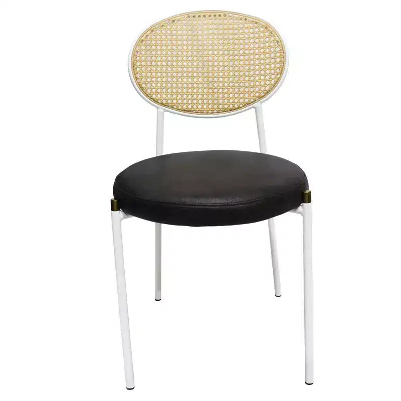 Chaise de salle à manger en velours LeisureMod Euston – Chaise à dossier ouvert en rotin avec base en acier inoxydable, assise moderne confortable pour cuisine, salle à manger, café
