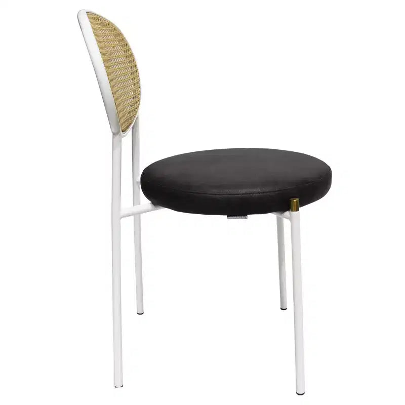 Chaise de salle à manger en velours LeisureMod Euston – Chaise à dossier ouvert en rotin avec base en acier inoxydable, assise moderne confortable pour cuisine, salle à manger, café