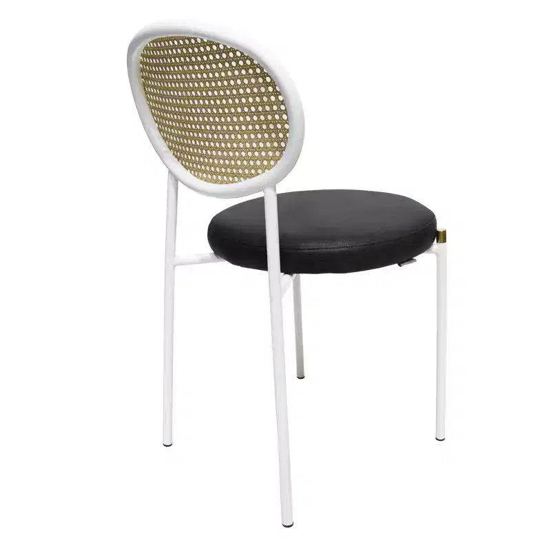 Chaise de salle à manger en velours LeisureMod Euston – Chaise à dossier ouvert en rotin avec base en acier inoxydable, assise moderne confortable pour cuisine, salle à manger, café
