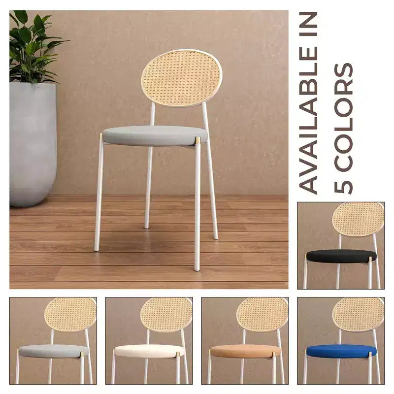 Chaise de salle à manger en velours LeisureMod Euston – Chaise à dossier ouvert en rotin avec base en acier inoxydable, assise moderne confortable pour cuisine, salle à manger, café