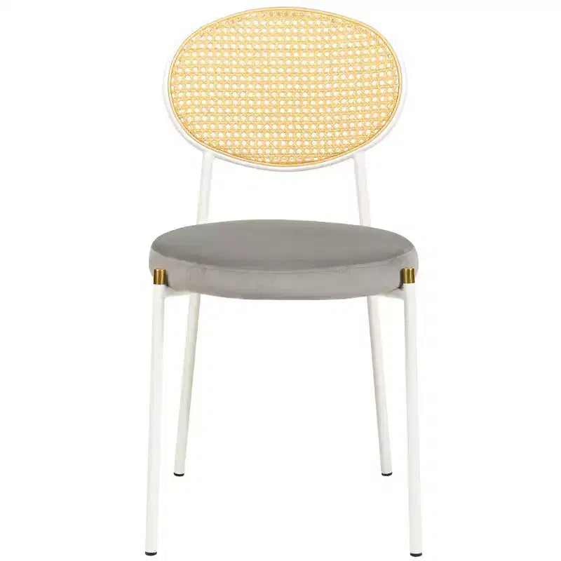 Chaise de salle à manger en velours LeisureMod Euston – Chaise à dossier ouvert en rotin avec base en acier inoxydable, assise moderne confortable pour cuisine, salle à manger, café