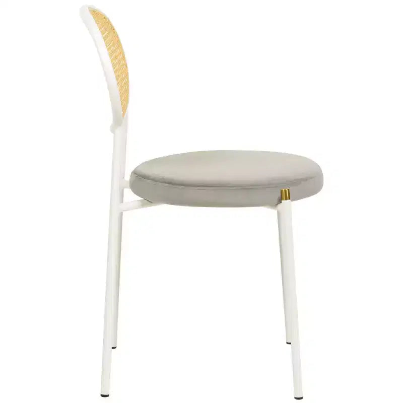 Chaise de salle à manger en velours LeisureMod Euston – Chaise à dossier ouvert en rotin avec base en acier inoxydable, assise moderne confortable pour cuisine, salle à manger, café