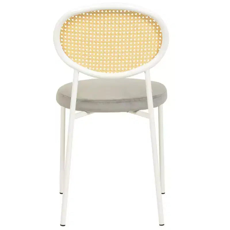 Chaise de salle à manger en velours LeisureMod Euston – Chaise à dossier ouvert en rotin avec base en acier inoxydable, assise moderne confortable pour cuisine, salle à manger, café