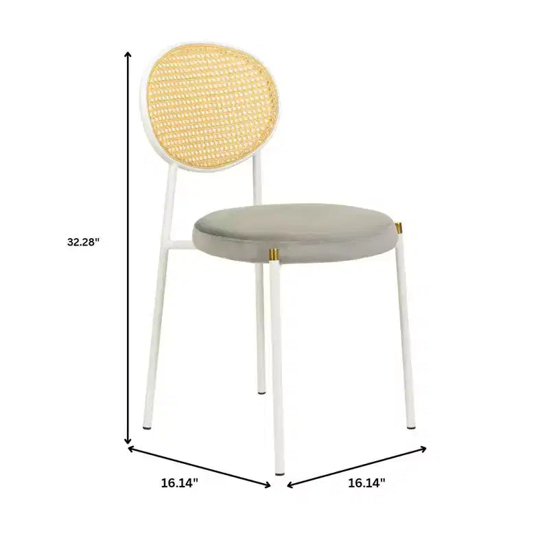 Chaise de salle à manger en velours LeisureMod Euston – Chaise à dossier ouvert en rotin avec base en acier inoxydable, assise moderne confortable pour cuisine, salle à manger, café
