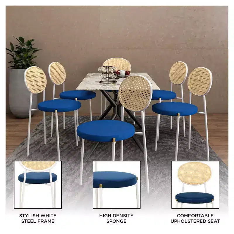 Chaise de salle à manger en velours LeisureMod Euston – Chaise à dossier ouvert en rotin avec base en acier inoxydable, assise moderne confortable pour cuisine, salle à manger, café