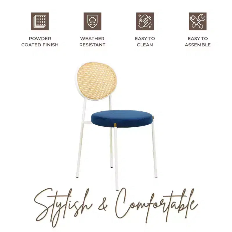 Chaise de salle à manger en velours LeisureMod Euston – Chaise à dossier ouvert en rotin avec base en acier inoxydable, assise moderne confortable pour cuisine, salle à manger, café