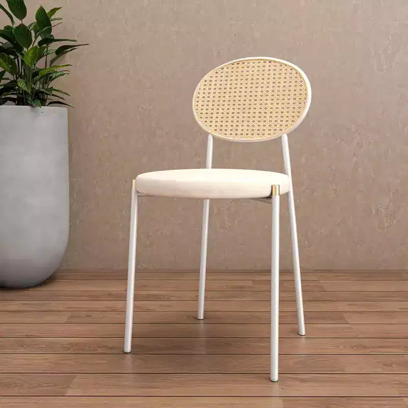 Chaise de salle à manger en velours LeisureMod Euston – Chaise à dossier ouvert en rotin avec base en acier inoxydable, assise moderne confortable pour cuisine, salle à manger, café