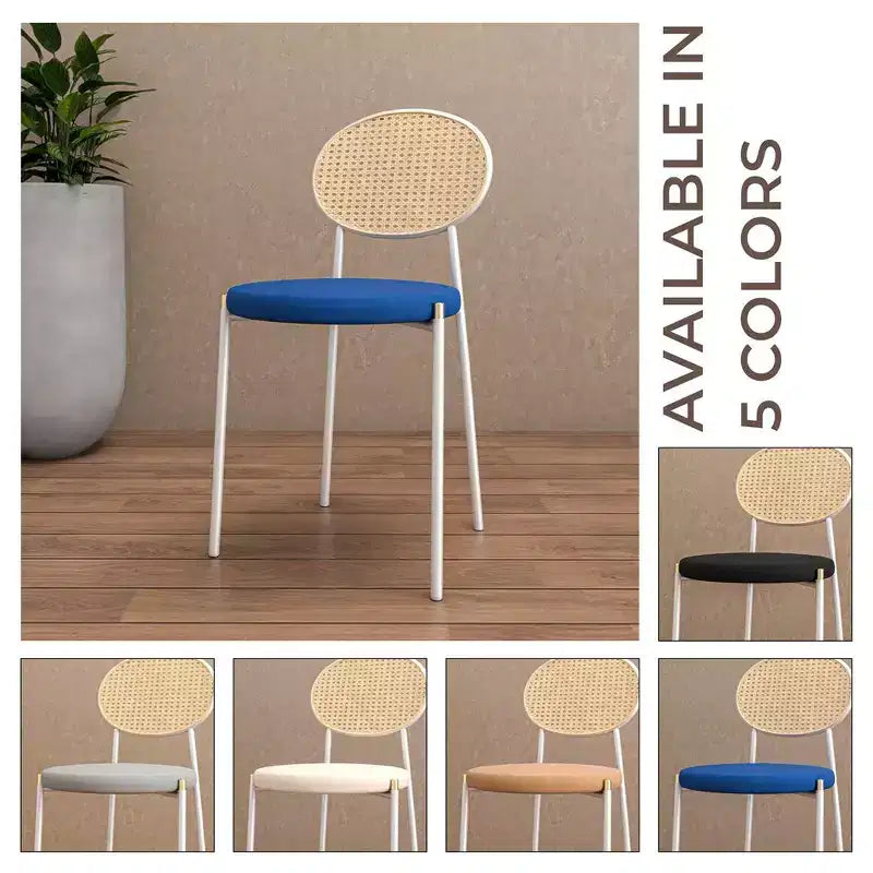 Chaise de salle à manger en velours LeisureMod Euston – Chaise à dossier ouvert en rotin avec base en acier inoxydable, assise moderne confortable pour cuisine, salle à manger, café