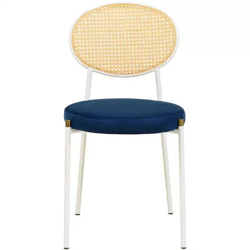 Chaise de salle à manger en velours LeisureMod Euston – Chaise à dossier ouvert en rotin avec base en acier inoxydable, assise moderne confortable pour cuisine, salle à manger, café