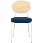 Chaise de salle à manger en velours LeisureMod Euston – Chaise à dossier ouvert en rotin avec base en acier inoxydable, assise moderne confortable pour cuisine, salle à manger, café