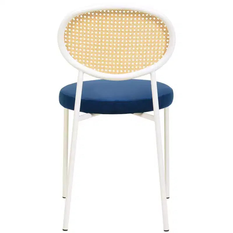 Chaise de salle à manger en velours LeisureMod Euston – Chaise à dossier ouvert en rotin avec base en acier inoxydable, assise moderne confortable pour cuisine, salle à manger, café