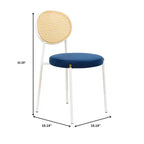 Chaise de salle à manger en velours LeisureMod Euston – Chaise à dossier ouvert en rotin avec base en acier inoxydable, assise moderne confortable pour cuisine, salle à manger, café