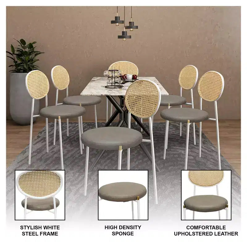 Chaise de salle à manger en velours LeisureMod Euston – Chaise à dossier ouvert en rotin avec base en acier inoxydable, assise moderne confortable pour cuisine, salle à manger, café