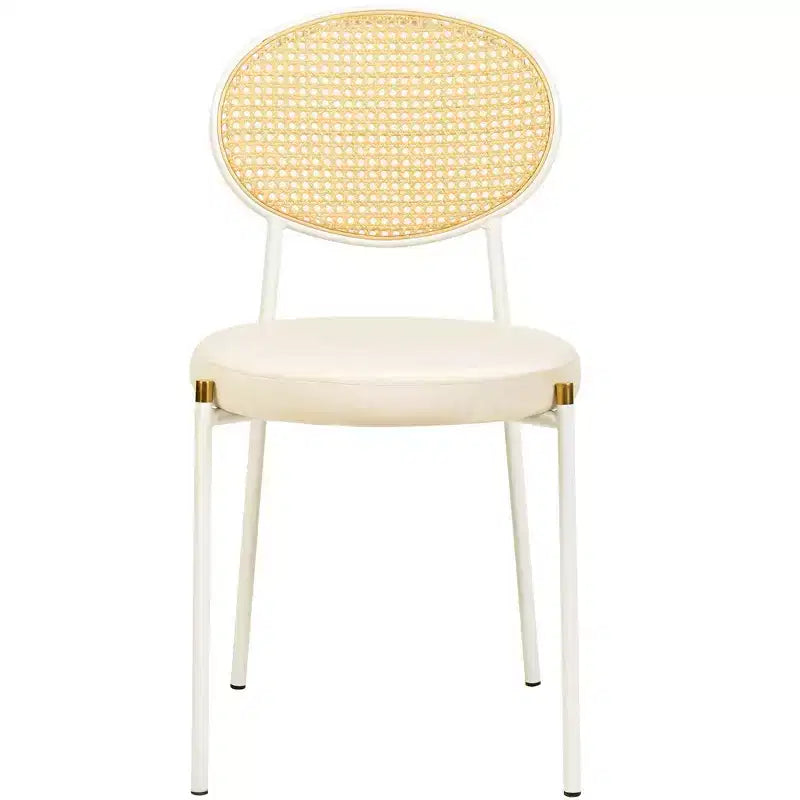 Chaise de salle à manger en velours LeisureMod Euston – Chaise à dossier ouvert en rotin avec base en acier inoxydable, assise moderne confortable pour cuisine, salle à manger, café
