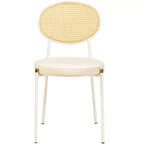 Chaise de salle à manger en velours LeisureMod Euston – Chaise à dossier ouvert en rotin avec base en acier inoxydable, assise moderne confortable pour cuisine, salle à manger, café
