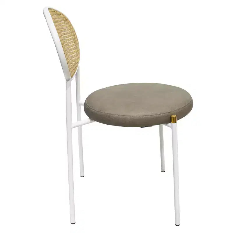 Chaise de salle à manger en velours LeisureMod Euston – Chaise à dossier ouvert en rotin avec base en acier inoxydable, assise moderne confortable pour cuisine, salle à manger, café