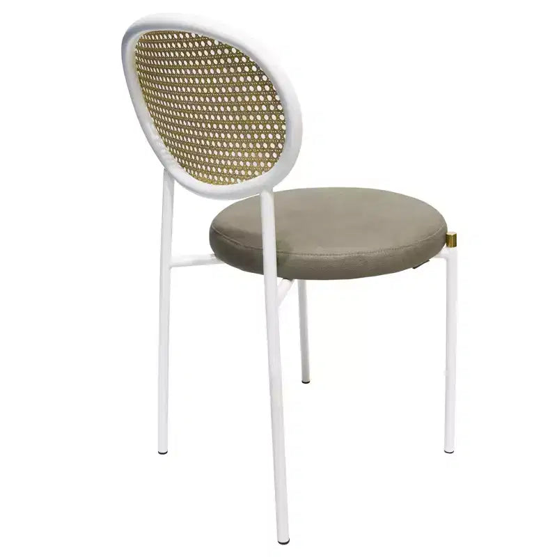Chaise de salle à manger en velours LeisureMod Euston – Chaise à dossier ouvert en rotin avec base en acier inoxydable, assise moderne confortable pour cuisine, salle à manger, café