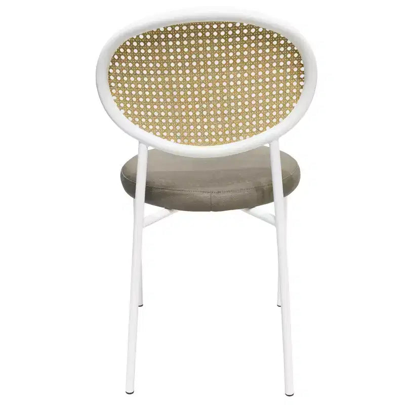 Chaise de salle à manger en velours LeisureMod Euston – Chaise à dossier ouvert en rotin avec base en acier inoxydable, assise moderne confortable pour cuisine, salle à manger, café