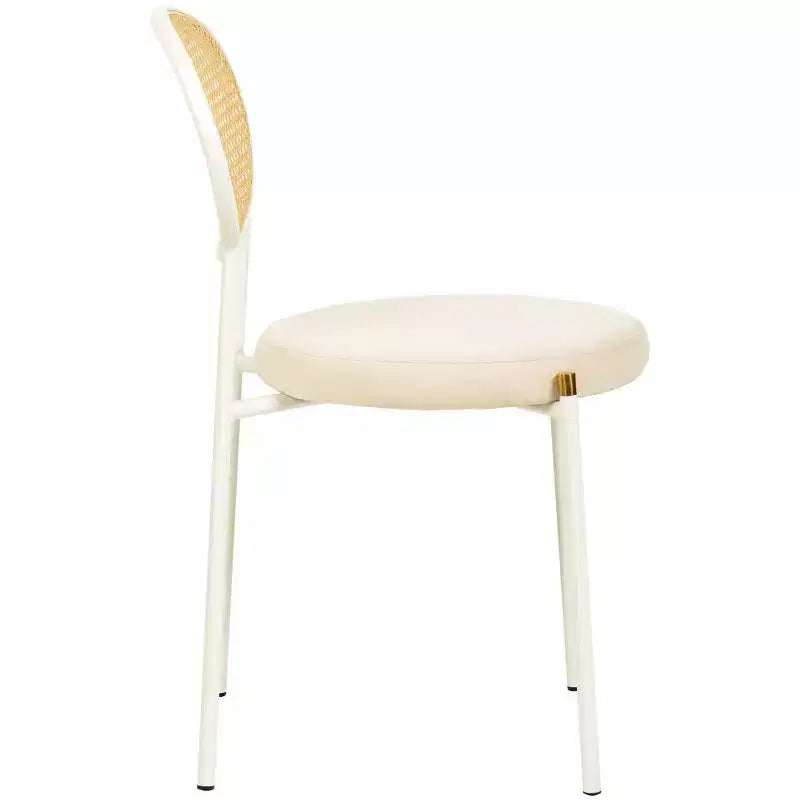 Chaise de salle à manger en velours LeisureMod Euston – Chaise à dossier ouvert en rotin avec base en acier inoxydable, assise moderne confortable pour cuisine, salle à manger, café