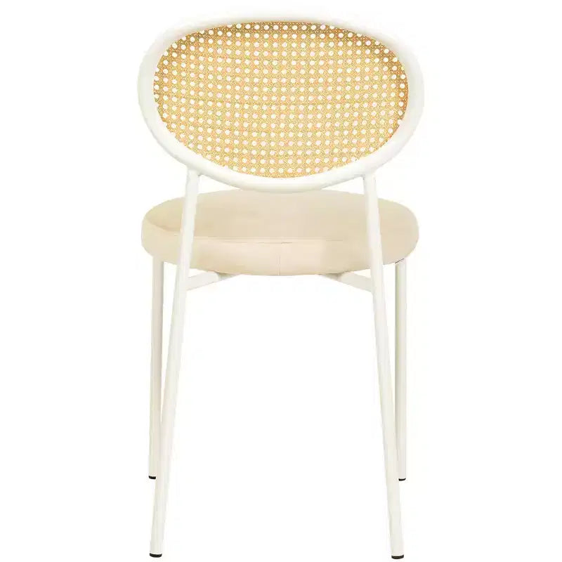 Chaise de salle à manger en velours LeisureMod Euston – Chaise à dossier ouvert en rotin avec base en acier inoxydable, assise moderne confortable pour cuisine, salle à manger, café