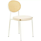 LeisureMod Euston Velvet Dining Chair  Rattan Open Back Chair with Stainless Steel Base, Comfortable Modern Seating for Kitchen, Dining Room, Cafe
