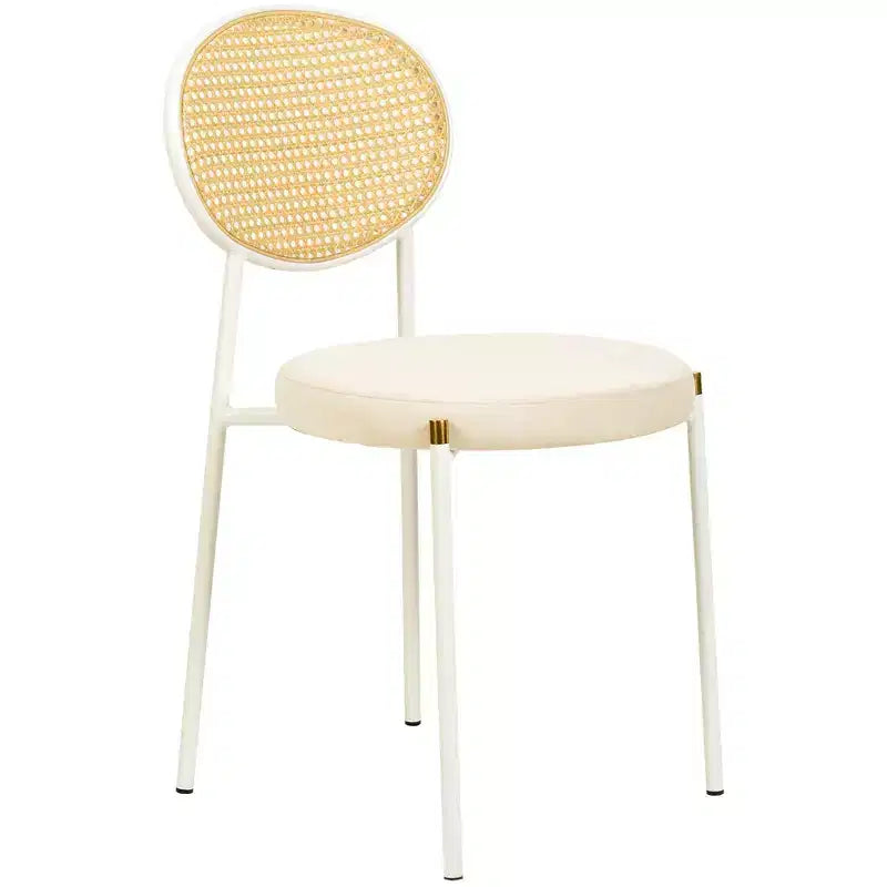 LeisureMod Euston Velvet Dining Chair  Rattan Open Back Chair with Stainless Steel Base, Comfortable Modern Seating for Kitchen, Dining Room, Cafe