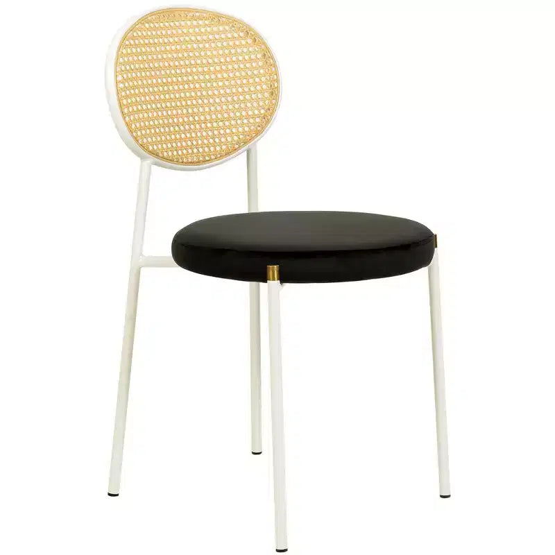 Chaise de salle à manger en velours LeisureMod Euston – Chaise à dossier ouvert en rotin avec base en acier inoxydable, assise moderne confortable pour cuisine, salle à manger, café