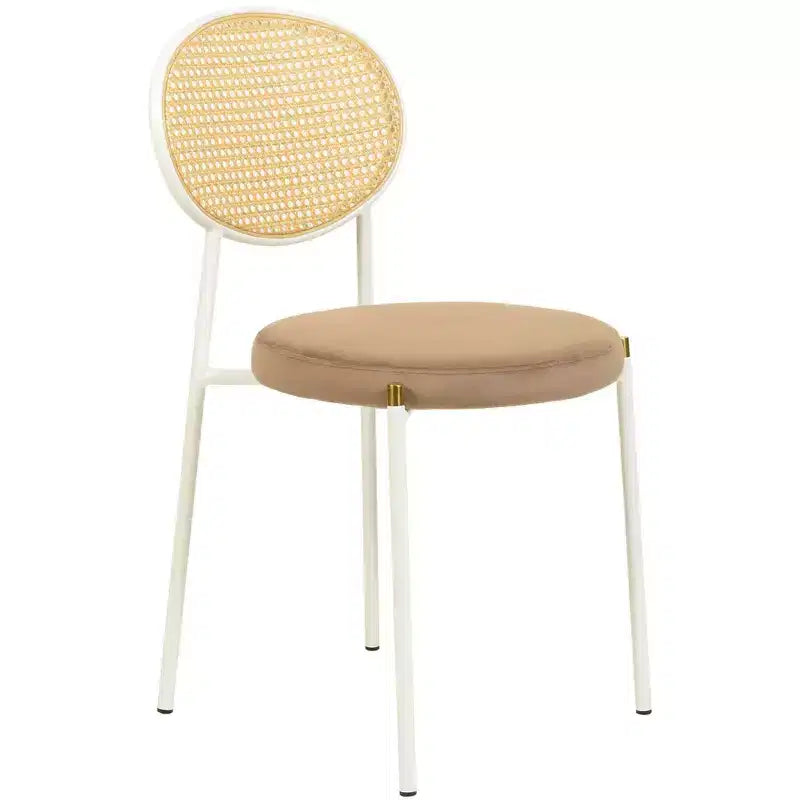 Chaise de salle à manger en velours LeisureMod Euston – Chaise à dossier ouvert en rotin avec base en acier inoxydable, assise moderne confortable pour cuisine, salle à manger, café
