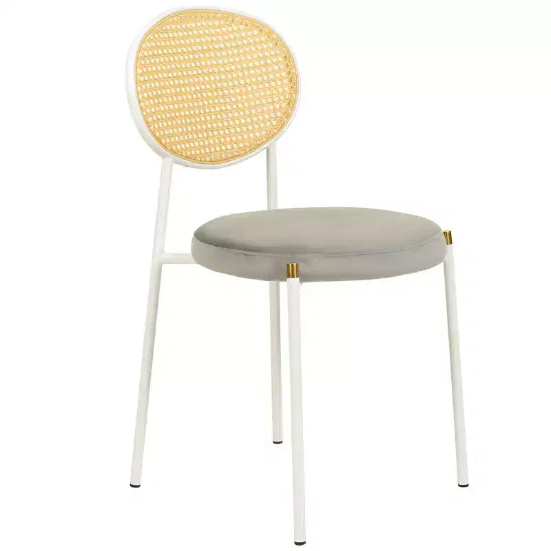 Chaise de salle à manger en velours LeisureMod Euston – Chaise à dossier ouvert en rotin avec base en acier inoxydable, assise moderne confortable pour cuisine, salle à manger, café